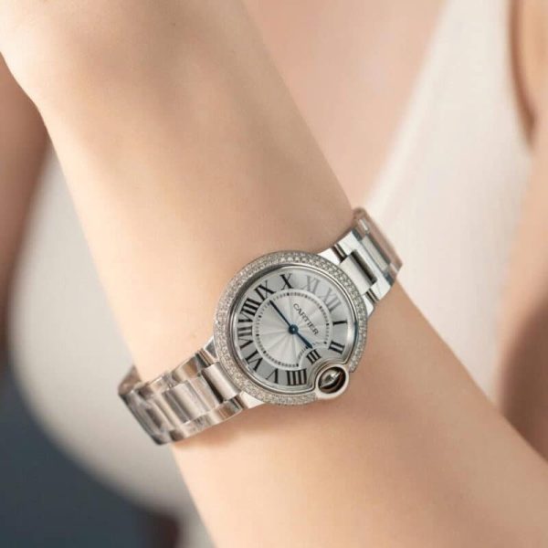 Cartier Ballon Bleu WE902065 White Dial Custom Natural Diamond Bezel Best Replica 33mm - Image 9