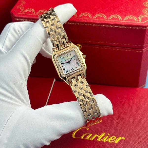 Cartier Panth??re Ladies Rose Gold MOP Dial Diamond Bezel Best Replica AF 27mm x 36mm - Image 2