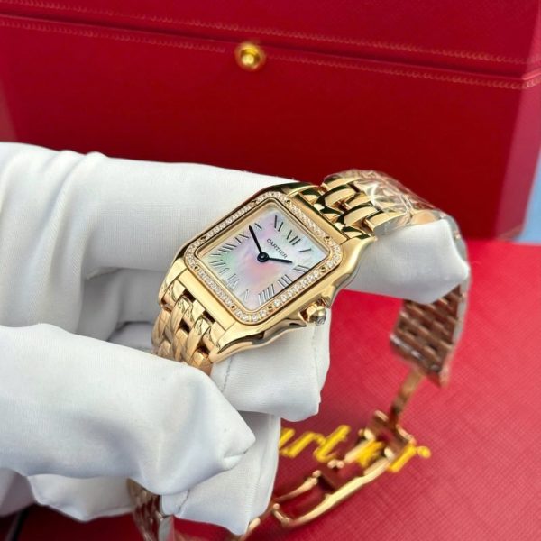 Cartier Panth??re Ladies Rose Gold MOP Dial Diamond Bezel Best Replica AF 27mm x 36mm - Image 4