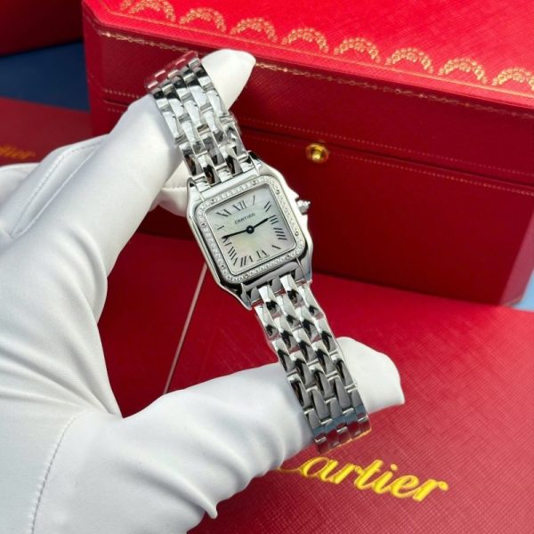Cartier Panth??re Steel Ladies MOP Dial Diamond Bezel Best Replica AF 27mm x 36mm - Image 2