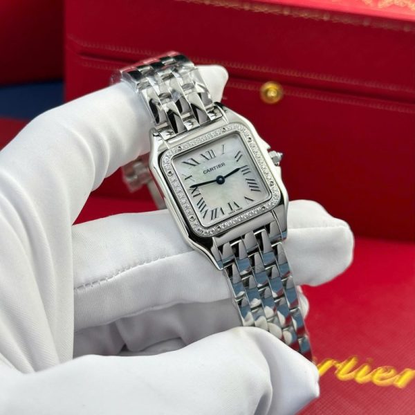 Cartier Panth??re Steel Ladies MOP Dial Diamond Bezel Best Replica AF 27mm x 36mm - Image 3