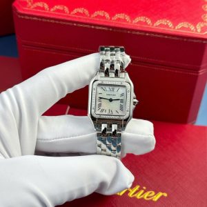 Cartier Panth??re Steel Ladies MOP Dial Diamond Bezel Best Replica AF 27mm x 36mm