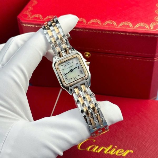 Cartier Panth??re Two Tone Rose Gold MOP Dial Diamond Bezel Best Replica AF 27mm x 36mm - Image 2