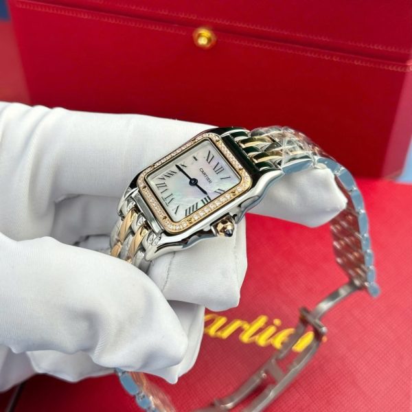 Cartier Panth??re Two Tone Rose Gold MOP Dial Diamond Bezel Best Replica AF 27mm x 36mm - Image 4