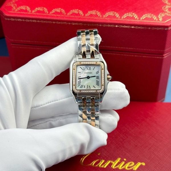 Cartier Panth??re Two Tone Rose Gold MOP Dial Diamond Bezel Best Replica AF 27mm x 36mm