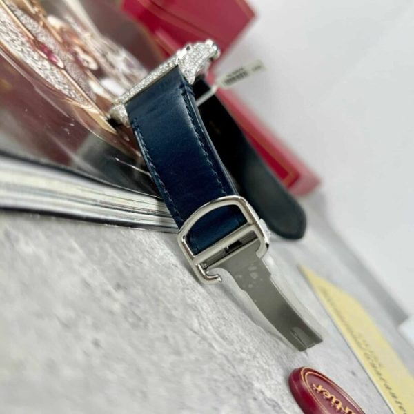 Cartier Santos Large Model Blue Dial Custom Moissanite Case Leather Strap 39.8mm - Image 10