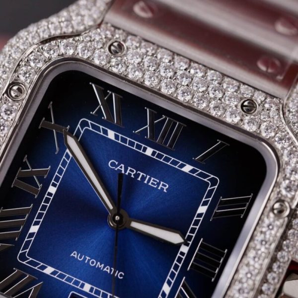 Cartier Santos Blue Dial Custom Moissanite Case Large Model Best Replica BVF 39.8mm - Image 5