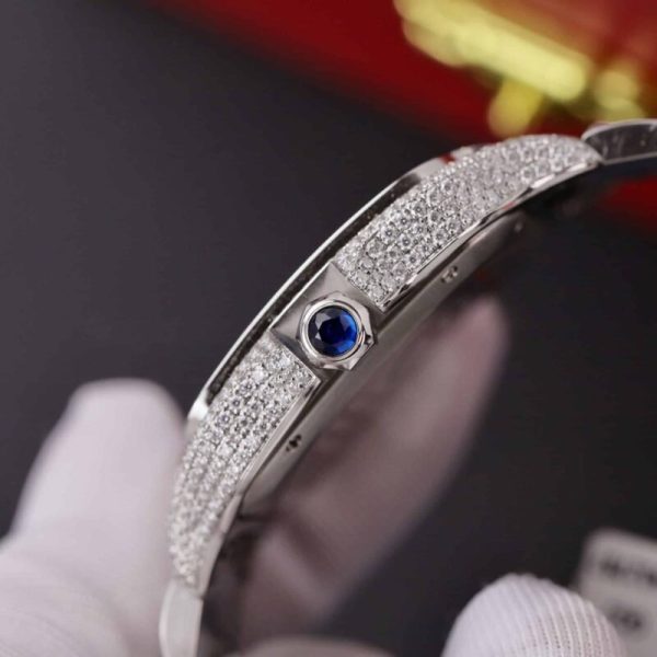 Cartier Santos Blue Dial Custom Moissanite Case Large Model Best Replica BVF 39.8mm - Image 7
