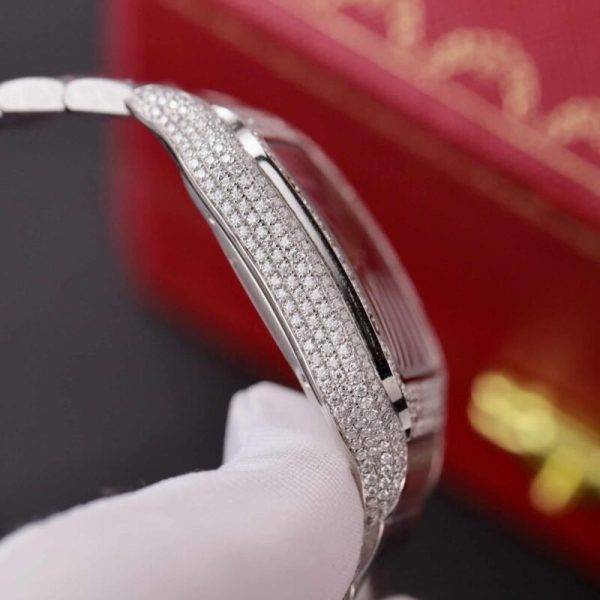 Cartier Santos Blue Dial Custom Moissanite Case Large Model Best Replica BVF 39.8mm - Image 8