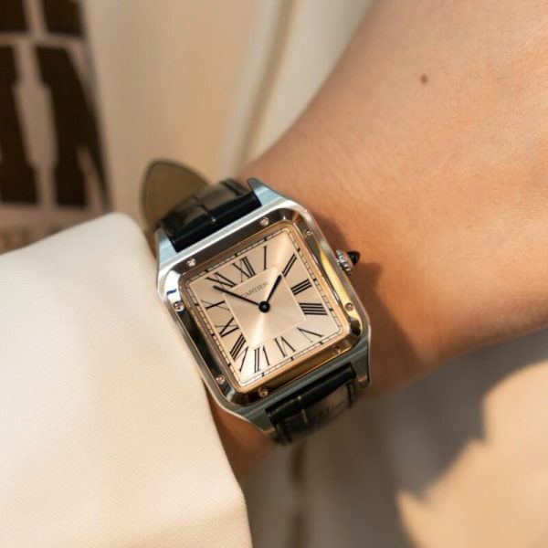 Cartier Santos Dumont CRW2SA0011 Two Tone Silver Dial Leather Strap Replica BVF 38mm x 27.5mm - Image 3