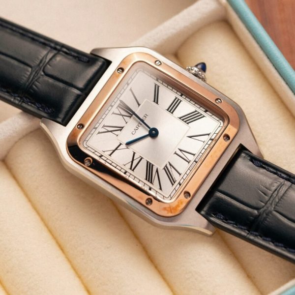 Cartier Santos Dumont CRW2SA0011 Two Tone Silver Dial Leather Strap Replica BVF 38mm x 27.5mm