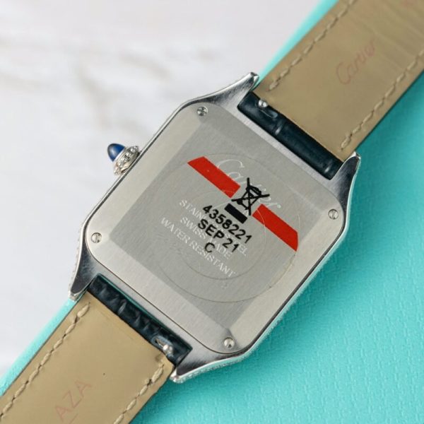 Cartier Santos Dumont Steel Silver Dial Custom Moissanite Case Leather Strap Replica BVF 38mm x 27.5mm - Image 6