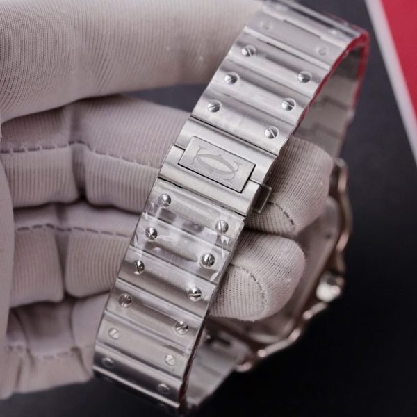 Cartier Santos Green Dial Large Model Custom Moissanite Bezel Best Clone BVF 39.8mm - Image 10