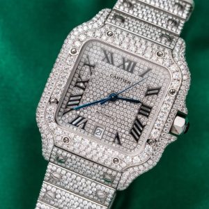 Cartier Santos Iced Out VVS1 Clarity Moissanite Large Model Best Replica 39.8mm
