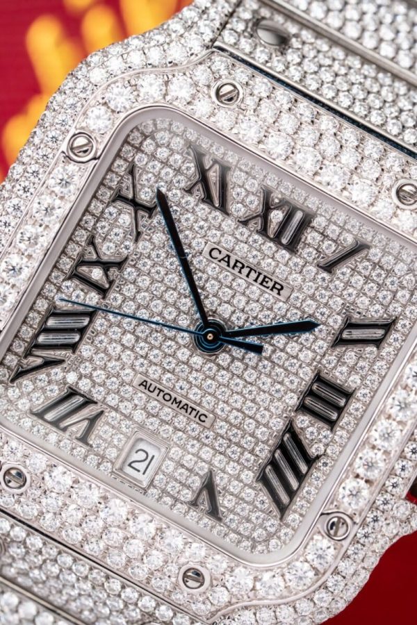 Cartier Santos Iced Out VVS1 Clarity Moissanite Large Model Best Replica 39.8mm - Image 3