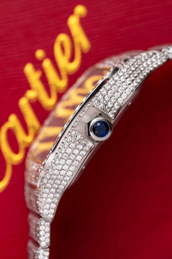 Cartier Santos Iced Out VVS1 Clarity Moissanite Large Model Best Replica 39.8mm - Image 6