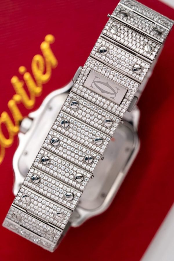 Cartier Santos Iced Out VVS1 Clarity Moissanite Large Model Best Replica 39.8mm - Image 7