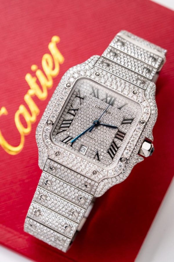 Cartier Santos Iced Out VVS1 Clarity Moissanite Large Model Best Replica 39.8mm - Image 2