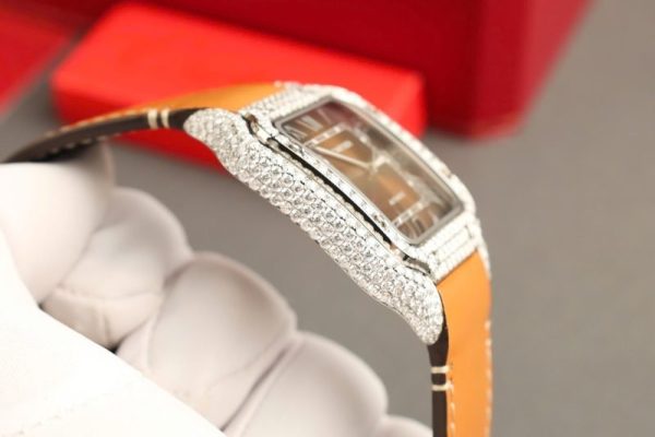 Cartier Santos Large Model Brown Dial Custom Moissanite Case Best Replica 39.8mm - Image 10