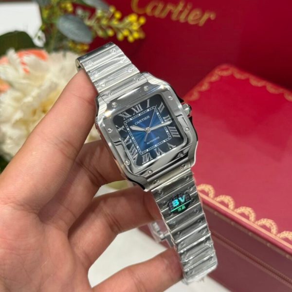 Cartier Santos WSSA0063 Blue Dial Medium Model Best Quality Replica BVF 35.1mm - Image 4