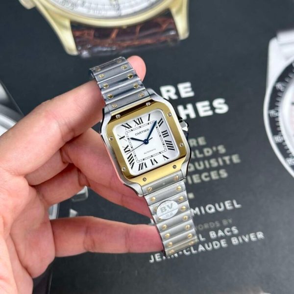 Cartier Santos Two Tone Yellow Gold White Dial Medium Model Best Replica BVF 35.1mm - Image 2