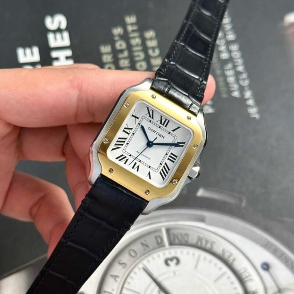 Cartier Santos Two Tone Yellow Gold White Dial Medium Model Best Replica BVF 35.1mm - Image 3