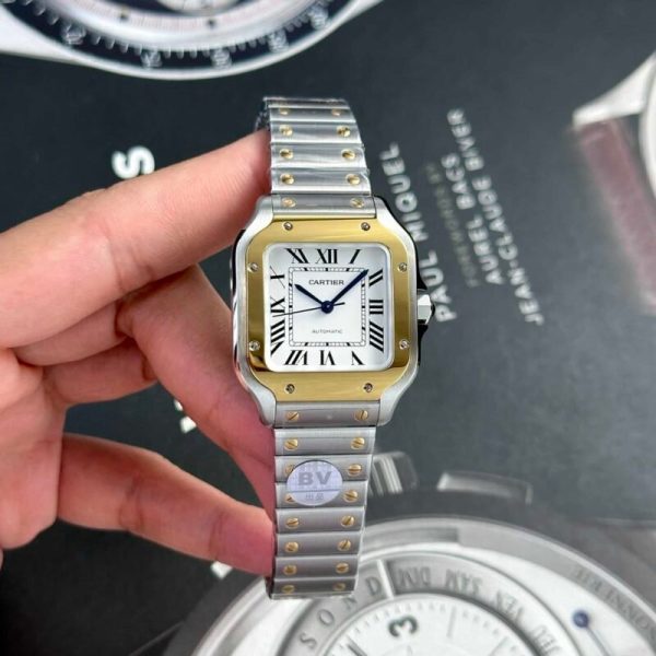 Cartier Santos Two Tone Yellow Gold White Dial Medium Model Best Replica BVF 35.1mm - Image 4