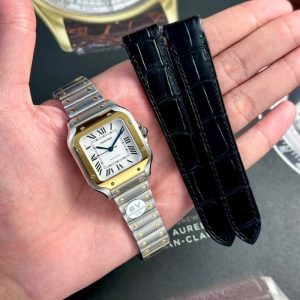 Cartier Santos Two Tone Yellow Gold White Dial Medium Model Best Replica BVF 35.1mm