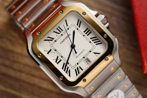 Cartier Santos Two Tone Yellow Gold White Dial Large Model Best Replica BVF 39.8mm - Image 3