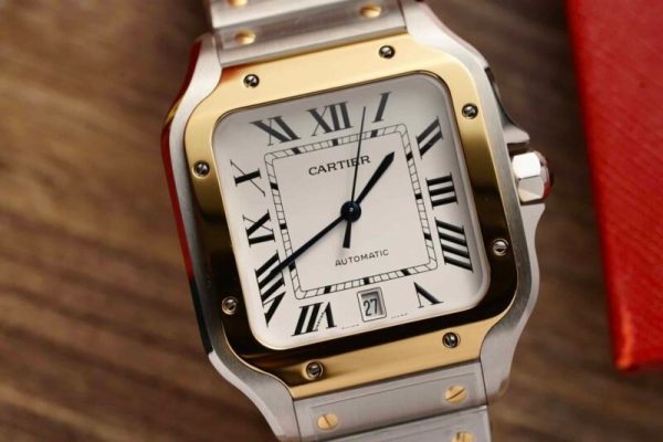 Cartier Santos Two Tone Yellow Gold White Dial Large Model Best Replica BVF 39.8mm - Image 4