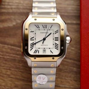 Cartier Santos Two Tone Yellow Gold White Dial Large Model Best Replica BVF 39.8mm