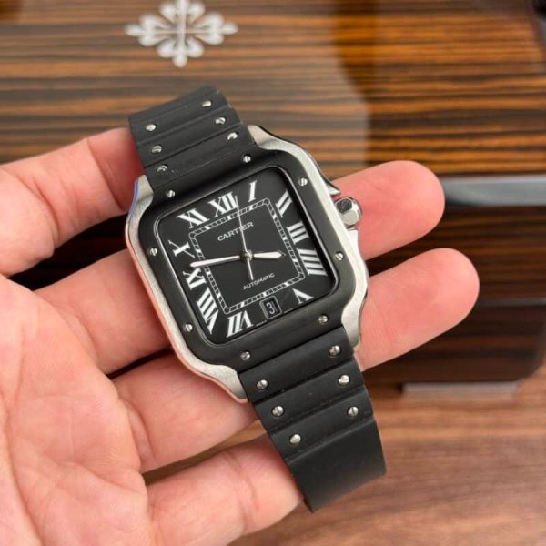 Cartier Santos WSSA0039 Black Dial Rubber Strap Large Model Best Replica BVF 39.8mm - Image 2