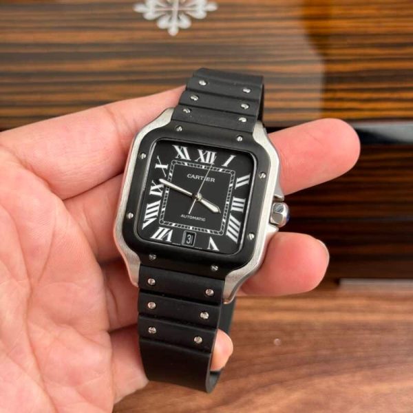 Cartier Santos WSSA0039 Black Dial Rubber Strap Large Model Best Replica BVF 39.8mm - Image 3