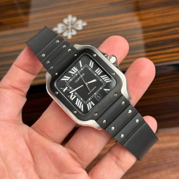 Cartier Santos WSSA0039 Black Dial Rubber Strap Large Model Best Replica BVF 39.8mm - Image 4