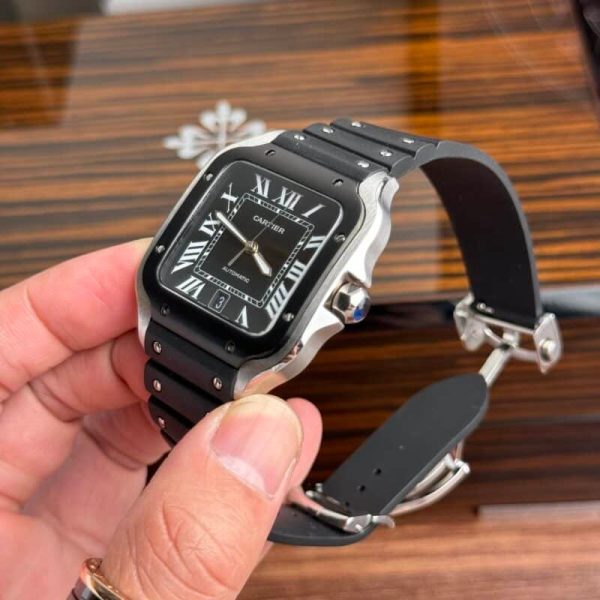 Cartier Santos WSSA0039 Black Dial Rubber Strap Large Model Best Replica BVF 39.8mm - Image 5