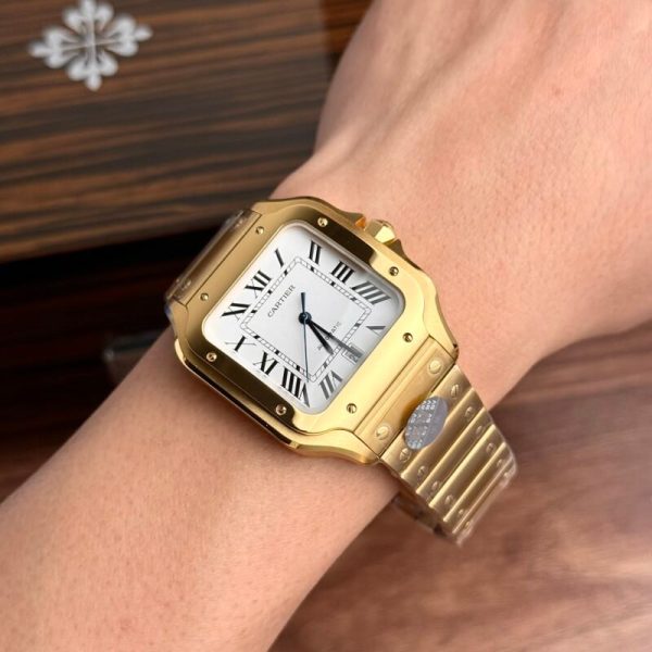 Cartier Santos WGSA0029 Yellow Gold White Dial Large Model Best Replica BVF 39.8mm - Image 8