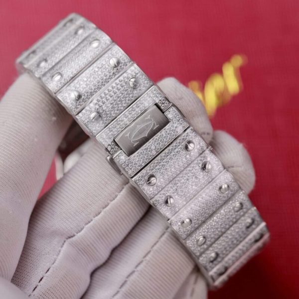 Cartier Santos Steel Large Model Iced Out Swarovski Stones Best Replica 39.8mm - Image 10