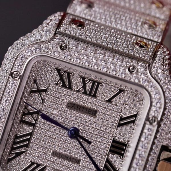 Cartier Santos Steel Large Model Iced Out Swarovski Stones Best Replica 39.8mm - Image 6