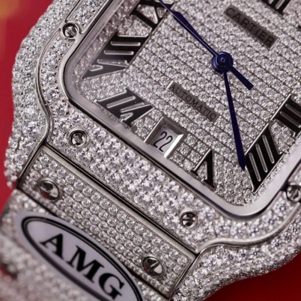 Cartier Santos Steel Large Model Iced Out Swarovski Stones Best Replica 39.8mm - Image 7
