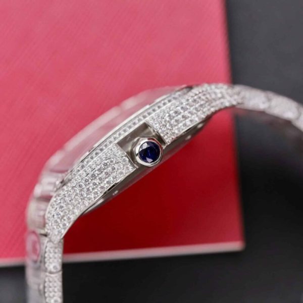 Cartier Santos Steel Large Model Iced Out Swarovski Stones Best Replica 39.8mm - Image 8