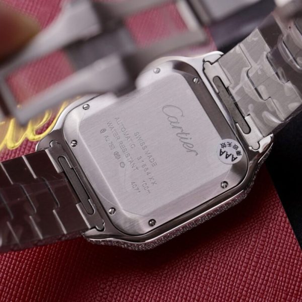 Cartier Santos Steel Large Model Iced Out Swarovski Stones Best Replica 39.8mm - Image 9