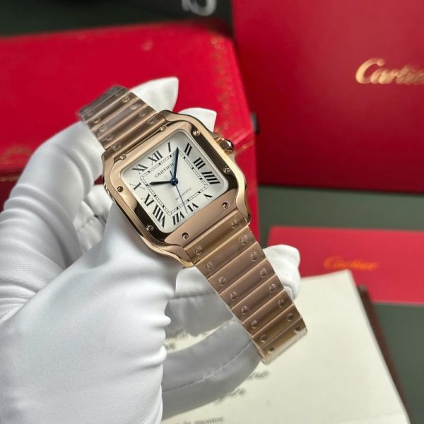 Cartier Santos de Cartier Rose Gold White Dial Medium Model Best Replica BVF 35.1mm - Image 3
