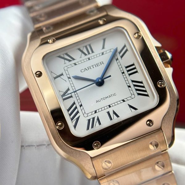 Cartier Santos de Cartier Rose Gold White Dial Medium Model Best Replica BVF 35.1mm - Image 5