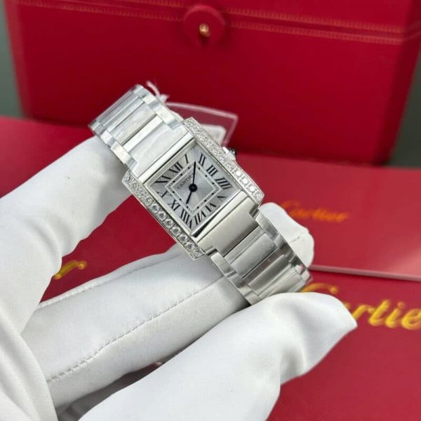 Cartier Tank Francaise W4TA0020 Small Model Silver Sunray Dial Diamond Bezel Replica 25.7 x 21.2mm - Image 2