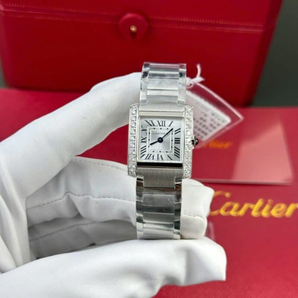 Cartier Tank Francaise W4TA0020 Small Model Silver Sunray Dial Diamond Bezel Replica 25.7 x 21.2mm