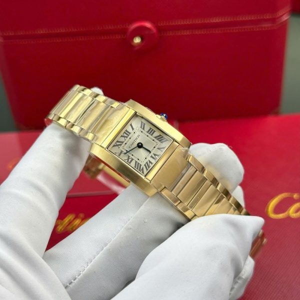 Cartier Tank Francaise WGTA0114 Small Model Ladies Golden Sunray Dial Yellow Gold Replica 25.7 x 21.2mm - Image 4
