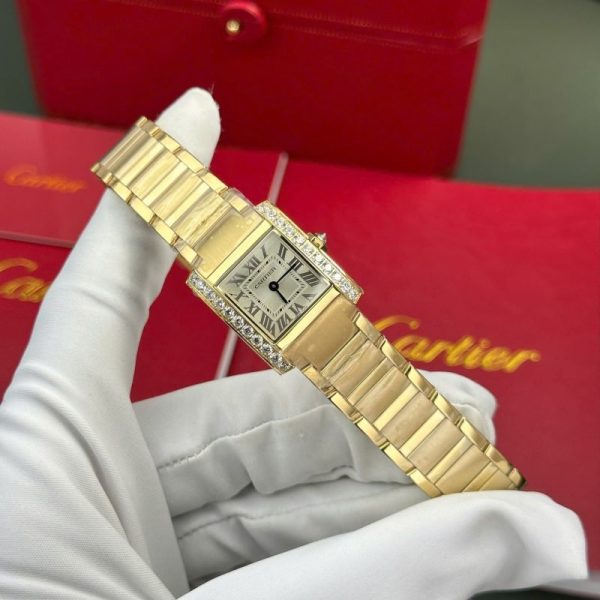 Cartier Tank Francaise WJTA0062 Golden Sunray Dial Yellow Gold Stone-set Bezel Replica 25.7 x 21.2mm - Image 2