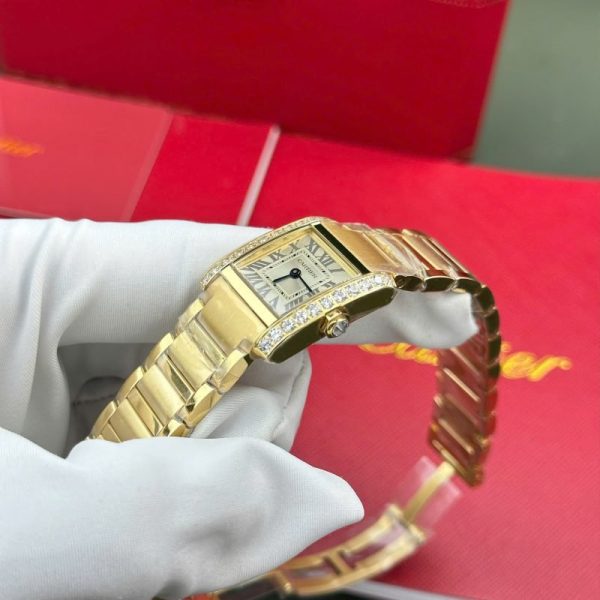 Cartier Tank Francaise WJTA0062 Golden Sunray Dial Yellow Gold Stone-set Bezel Replica 25.7 x 21.2mm - Image 3
