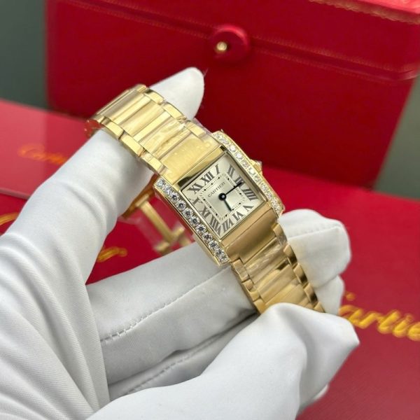 Cartier Tank Francaise WJTA0062 Golden Sunray Dial Yellow Gold Stone-set Bezel Replica 25.7 x 21.2mm - Image 4