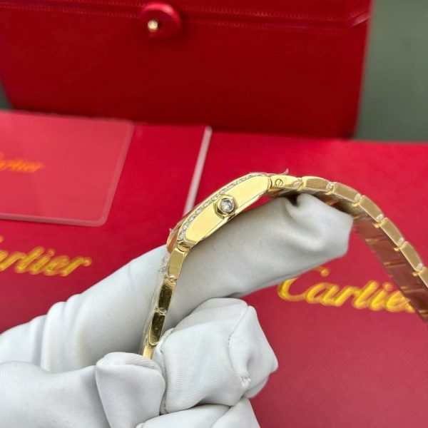 Cartier Tank Francaise WJTA0062 Golden Sunray Dial Yellow Gold Stone-set Bezel Replica 25.7 x 21.2mm - Image 5